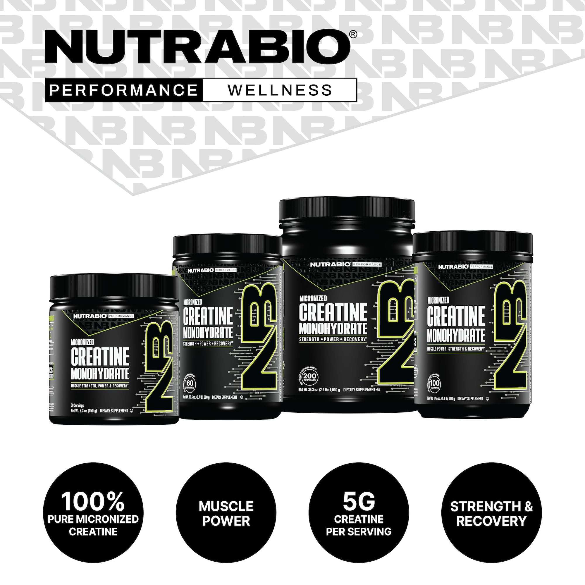 Kosher and halal certified NutraBio Creatine Monohydrate label