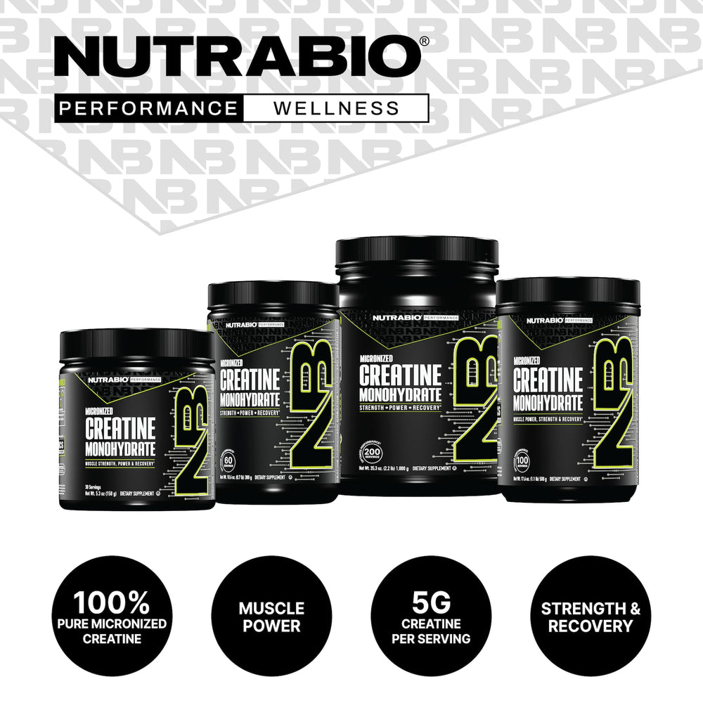 Kosher and halal certified NutraBio Creatine Monohydrate label