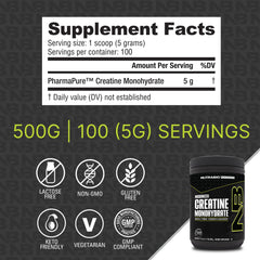 NutraBio Pure Creatine Monohydrate powder scoop showing easy post‑workout dosing