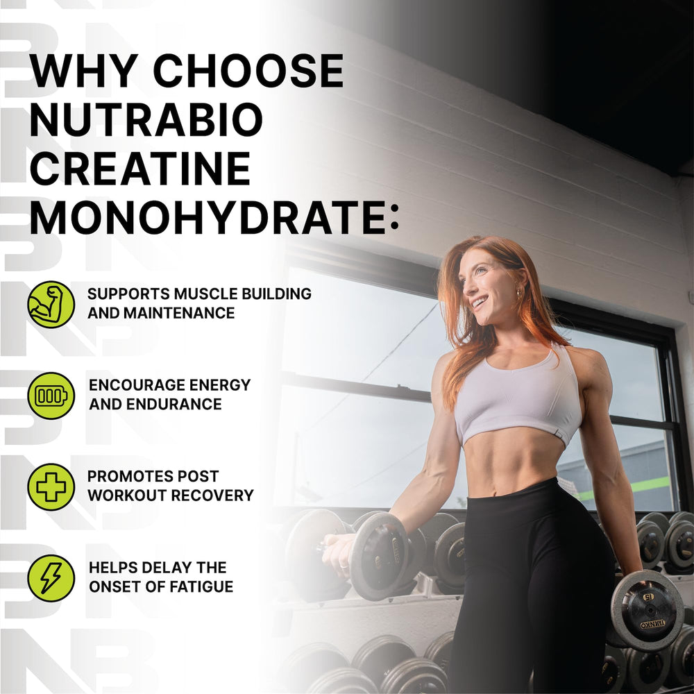 NutraBio Creatine Monohydrate shaker with powder mix for quick dissolve