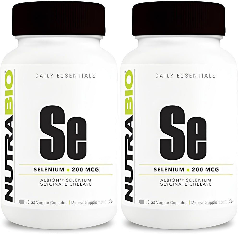 NutraBio selenium bottle front with easy capsules for daily support.