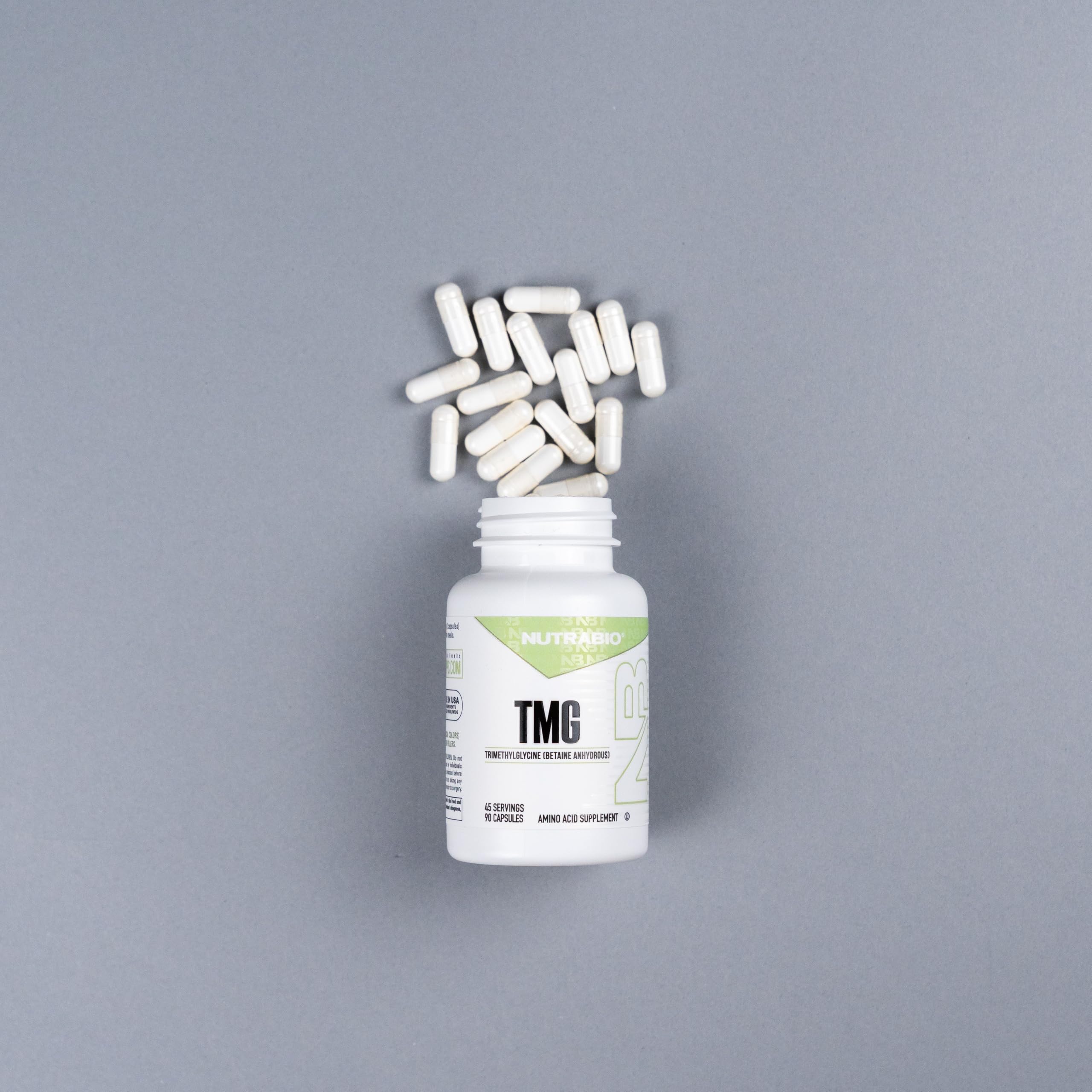 NutraBio TMG packaging with third-party testing seal.