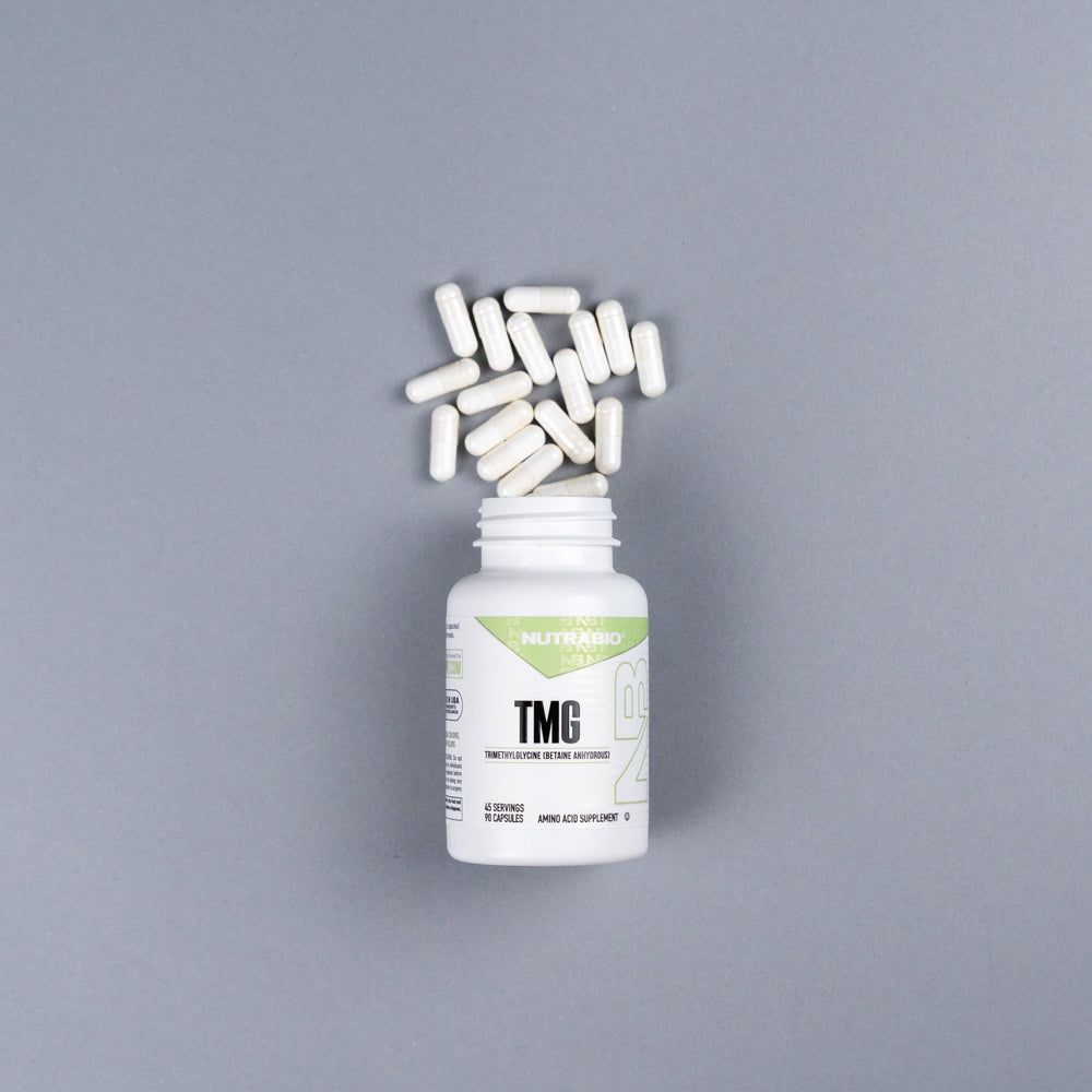 NutraBio TMG packaging with third-party testing seal.