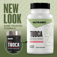 NutraBio Tudca capsules closeup for convenient daily detox