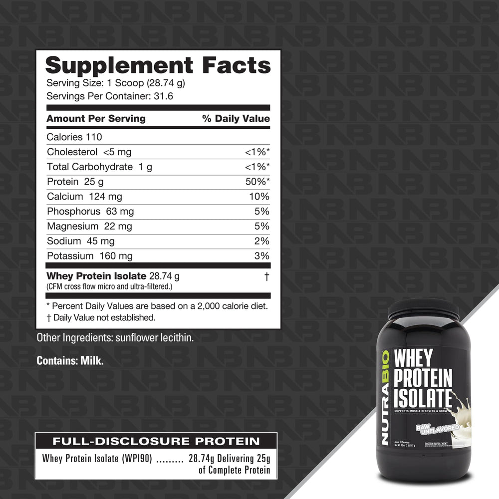 NutraBio Whey Isolate bottle open with scoop demonstrating easy mixing.