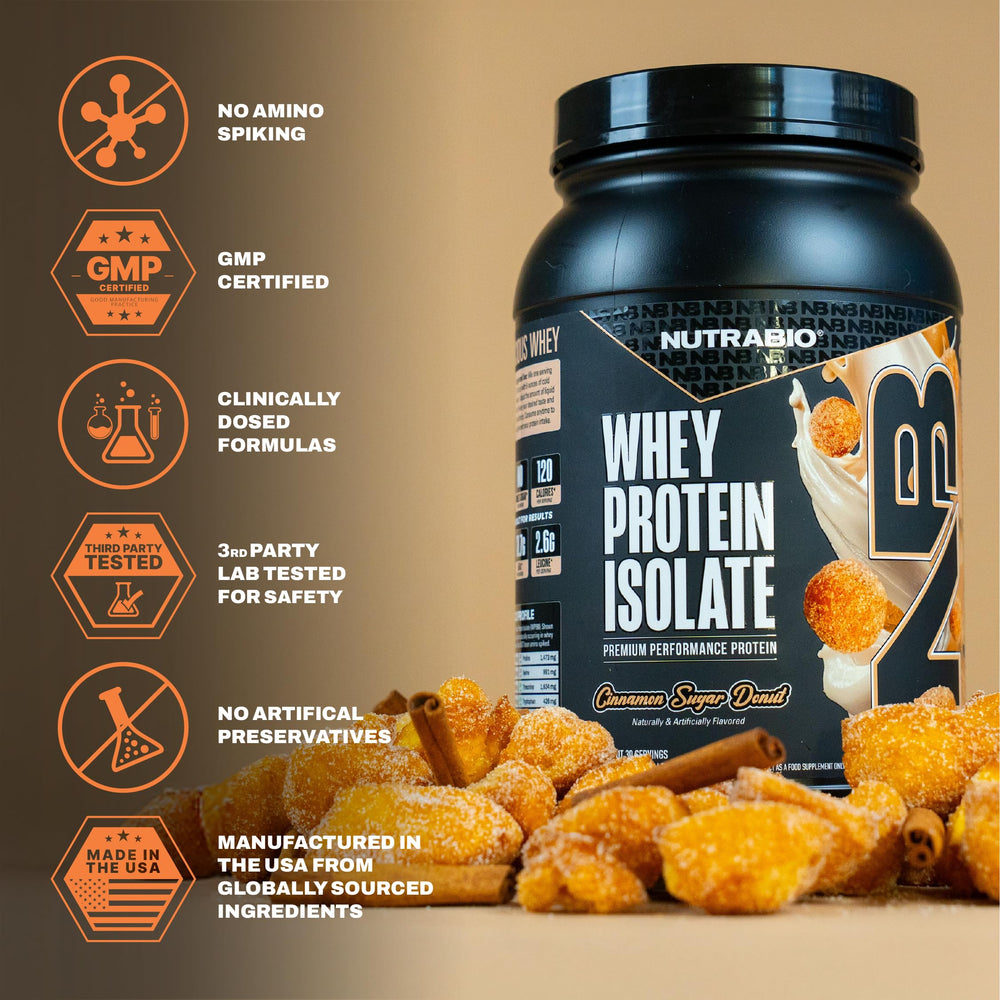 NutraBio powder close-up conveys smooth texture ideal for easy mixing.