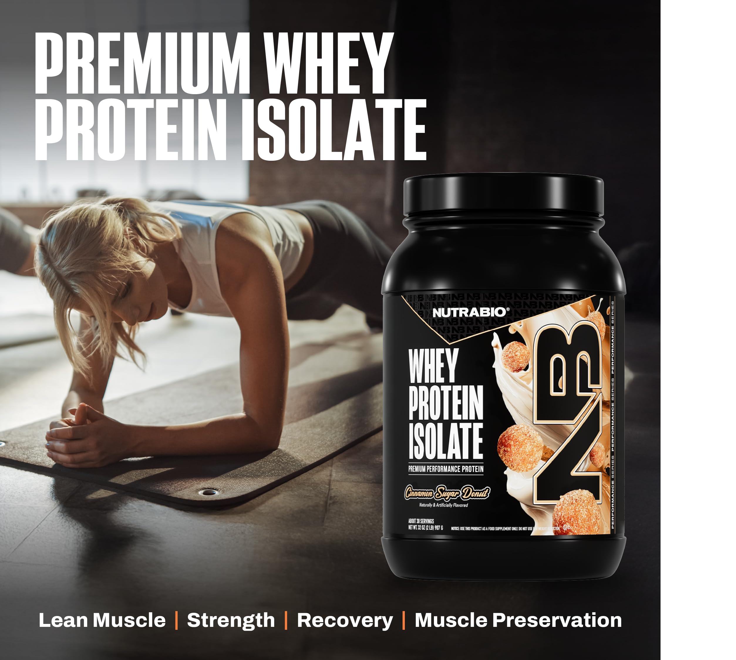 NutraBio packaging front shows low carb, gluten-free protein option for mindful nutrition.