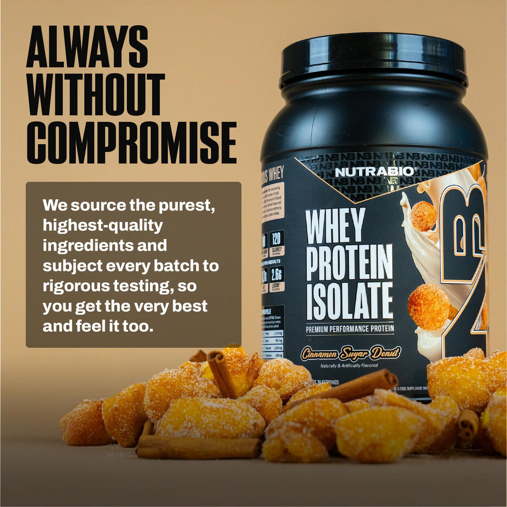 NutraBio Cinnamon Sugar Donut flavor showcases sports nutrition context for flavor and fuel.