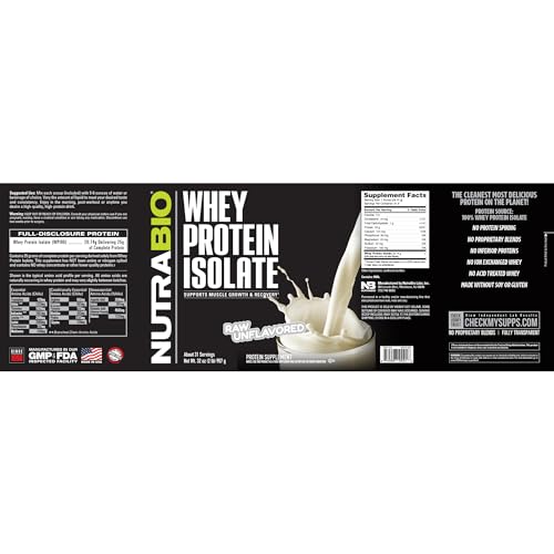 NutraBio Whey Isolate packaging detail emphasizing low carb content.