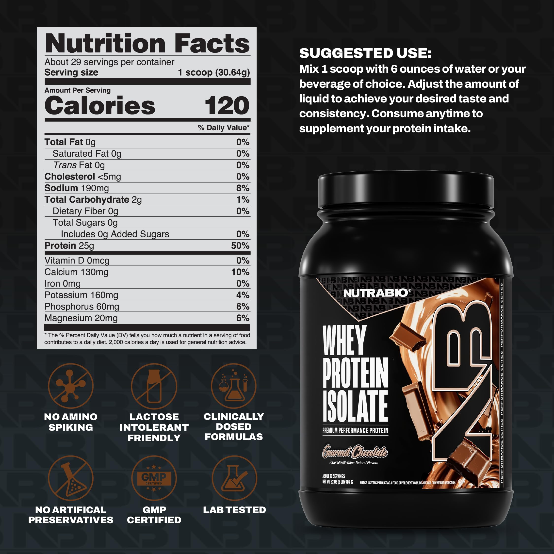 NutraBio label on packaging highlights non-GMO and gluten-free features.