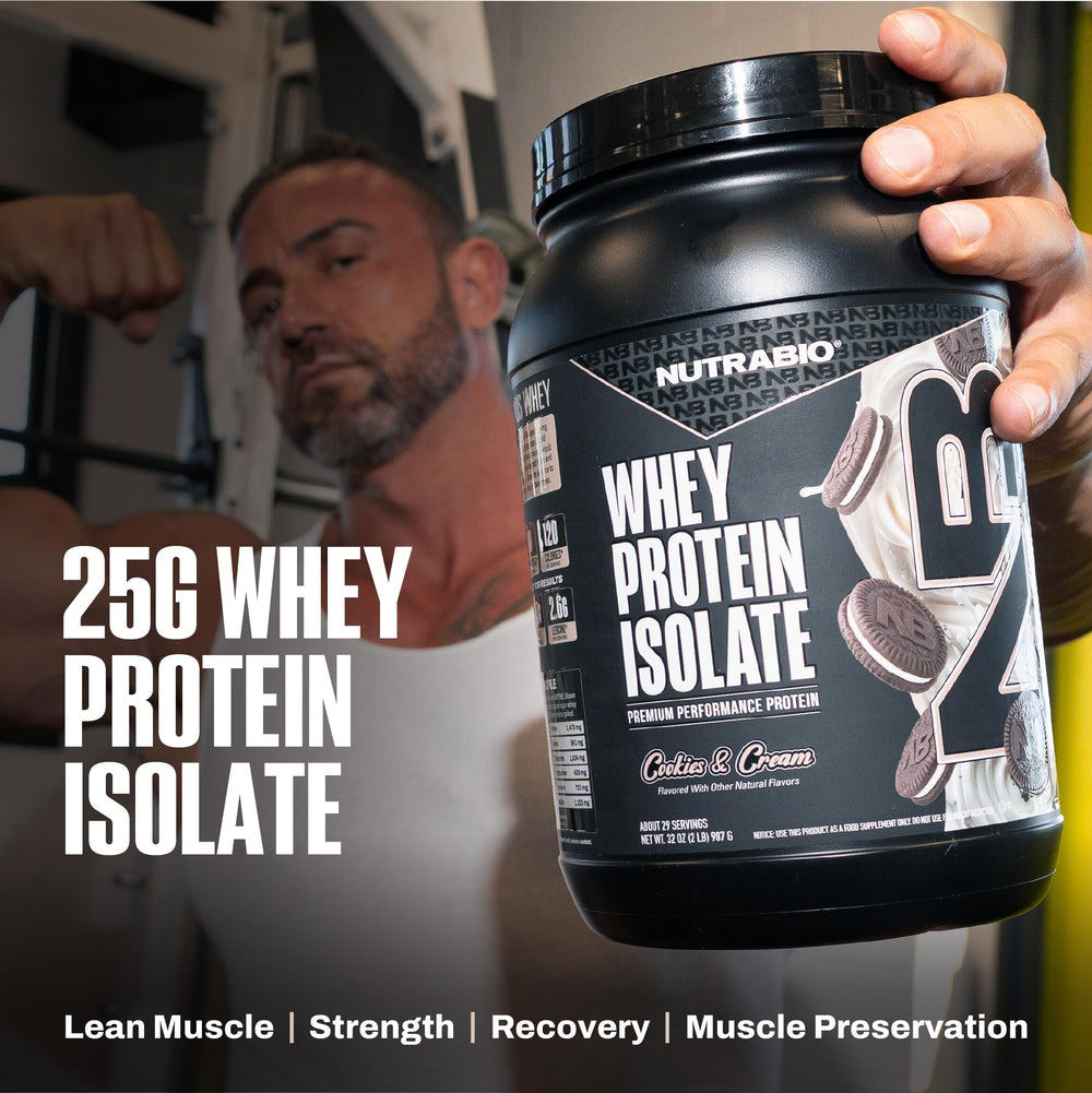 NutraBio Whey Isolate prepared shake in glass with creamy texture