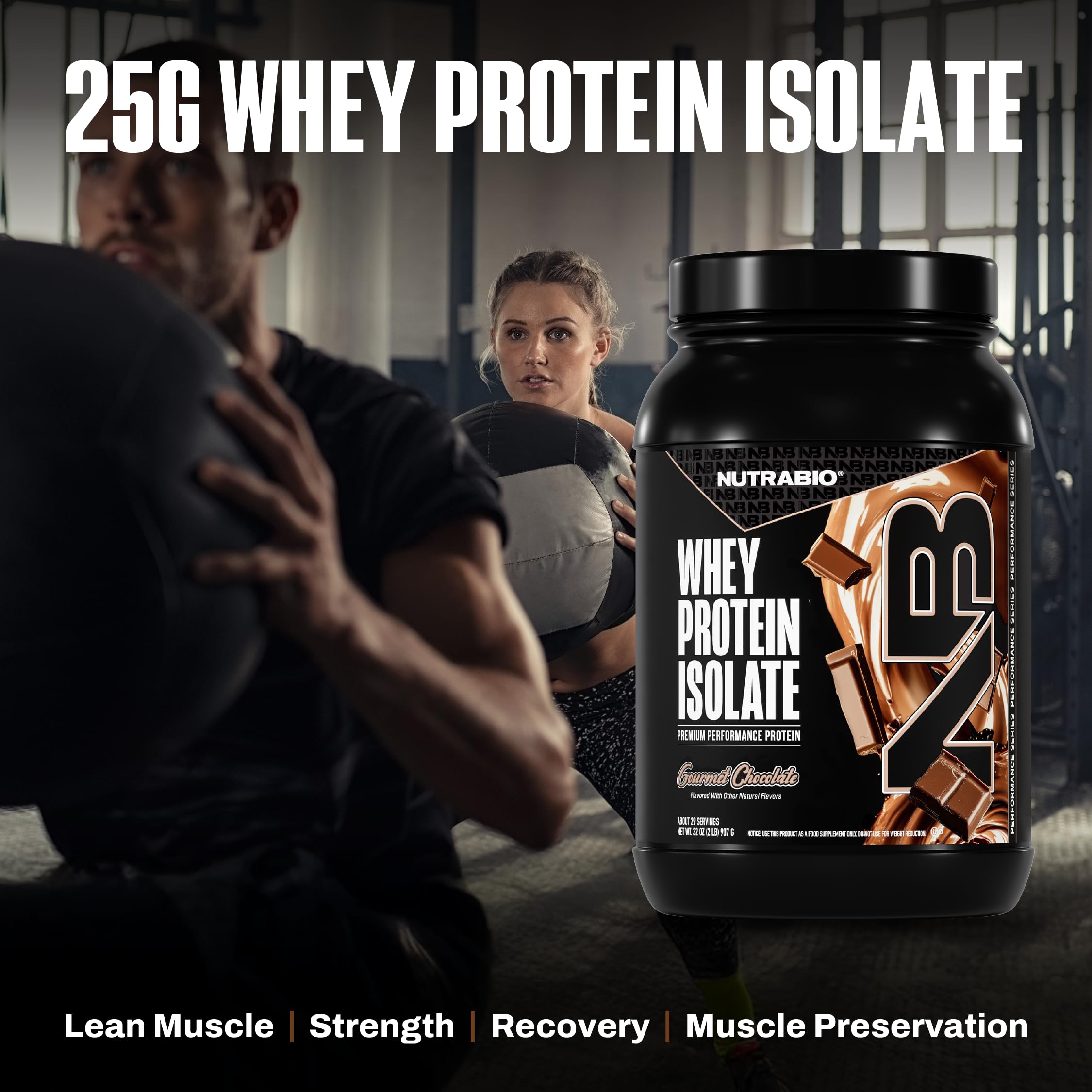 NutraBio whey isolate served in glass post-workout drink.