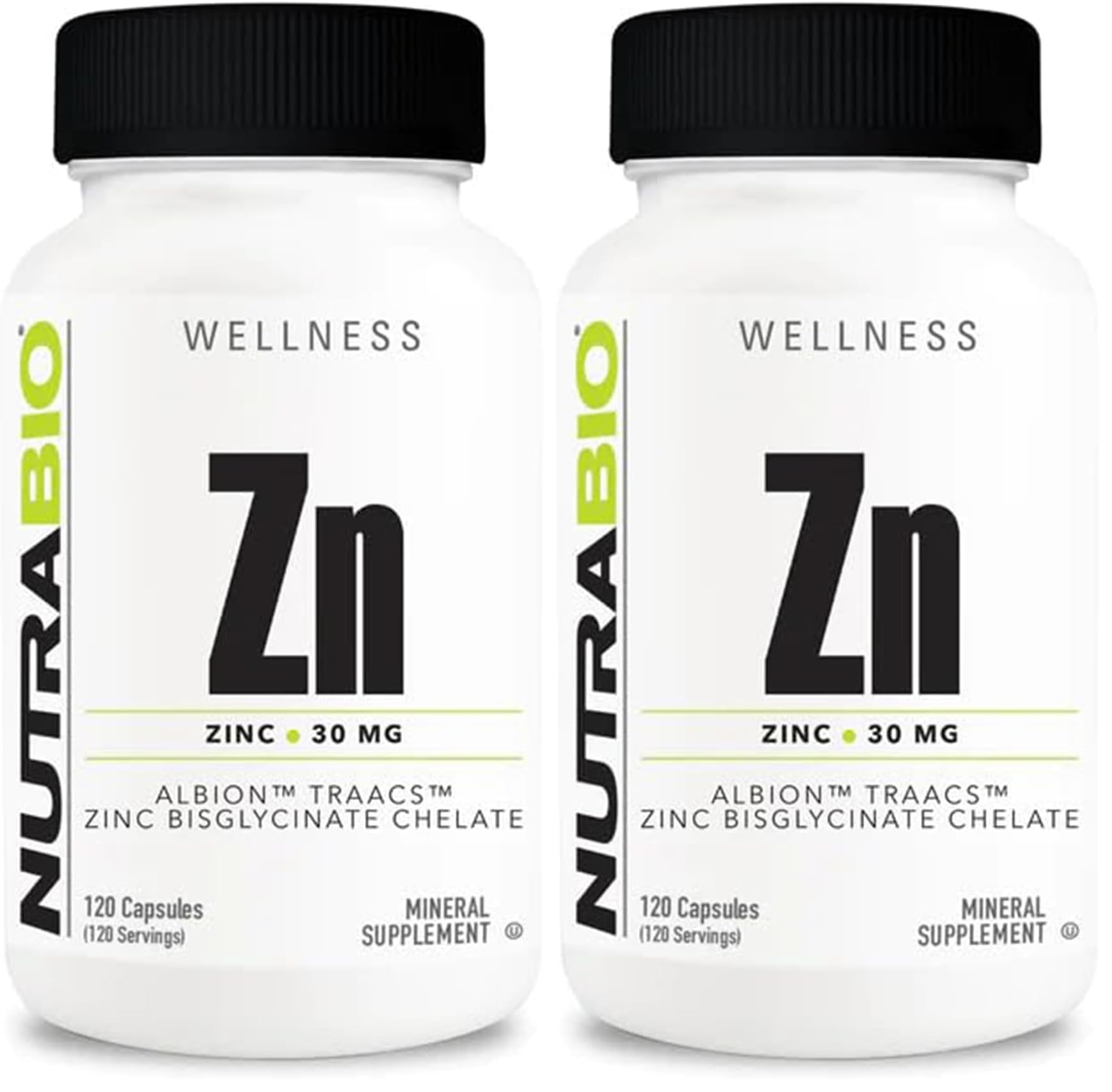 NutraBio Zinc Chelate bottle front with label for daily mineral support