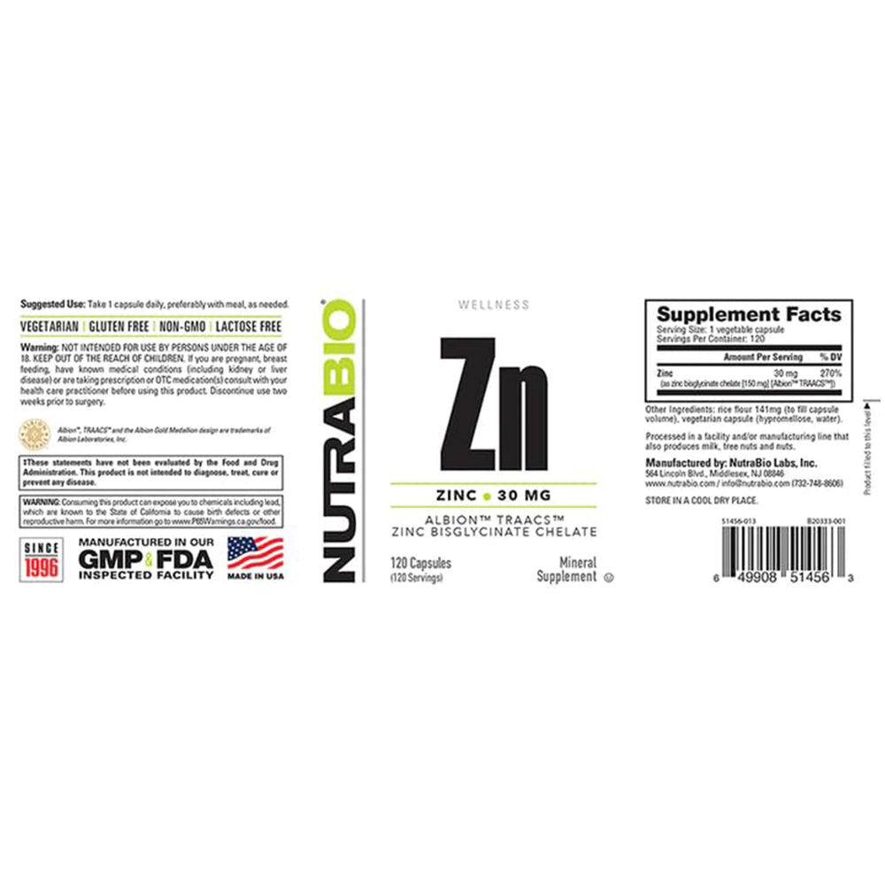 NutraBio Zinc Chelate packaging box showing two bottles in pack