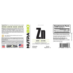 NutraBio Zinc Chelate packaging box showing two bottles in pack