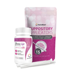 NutraBlast boric acid suppositories in box showing trusted feminine care for daily balance.