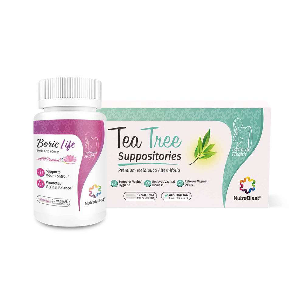 NutraBlast boric acid suppositories bundle packaging for daily intimate wellness.