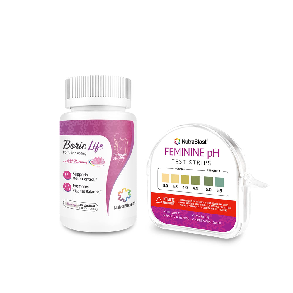 NutraBlast boric acid vaginal suppositories packaging promotes easy daily use