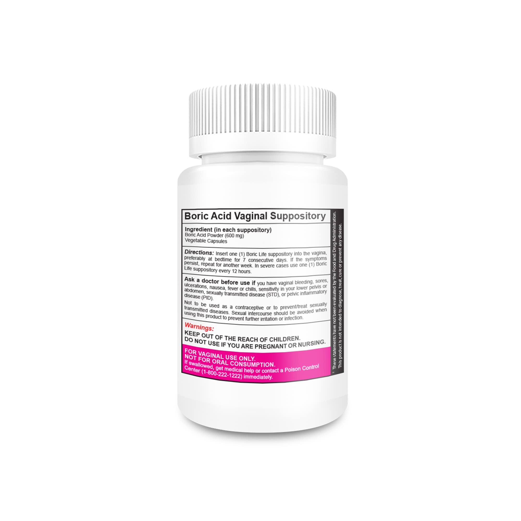 NutraBlast Boric Acid Vaginal Suppositories capsules close-up shows smooth texture for comfortable insertion.