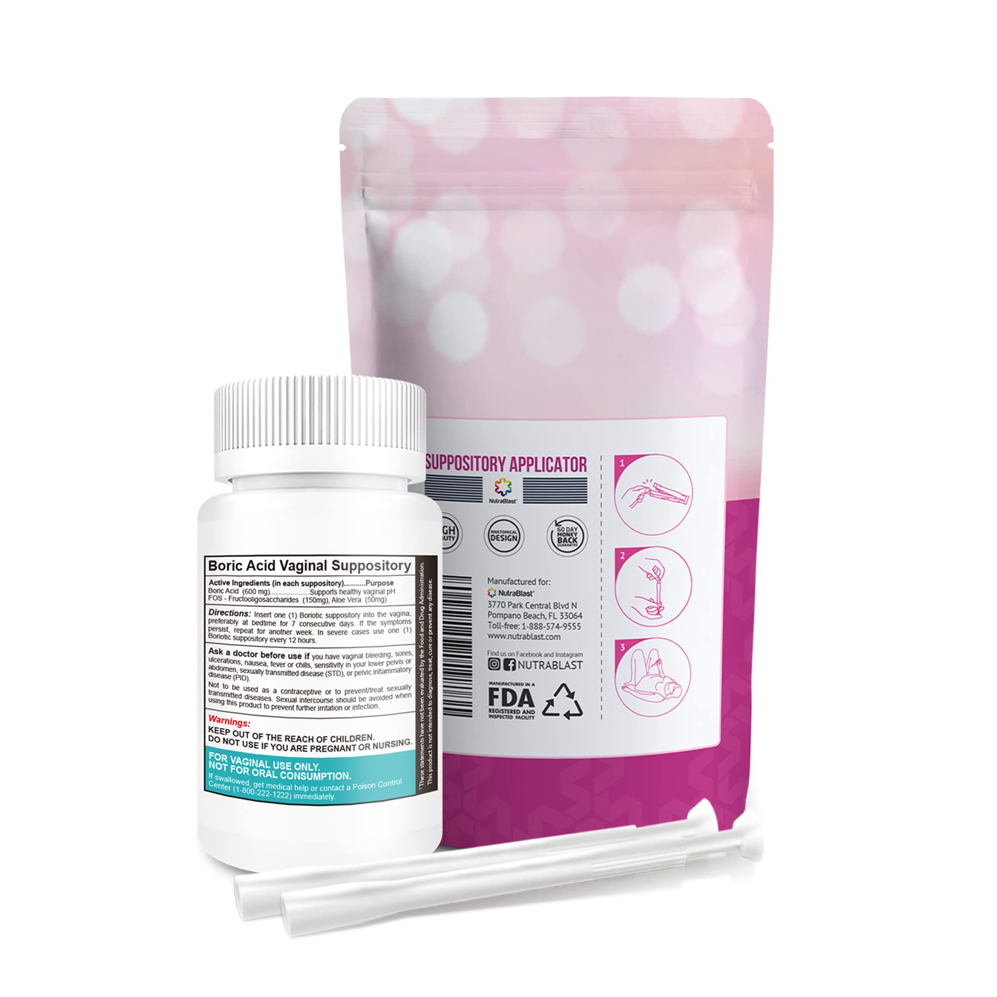NutraBlast vaginal applicator set ready for easy, mess-free insertion at home.