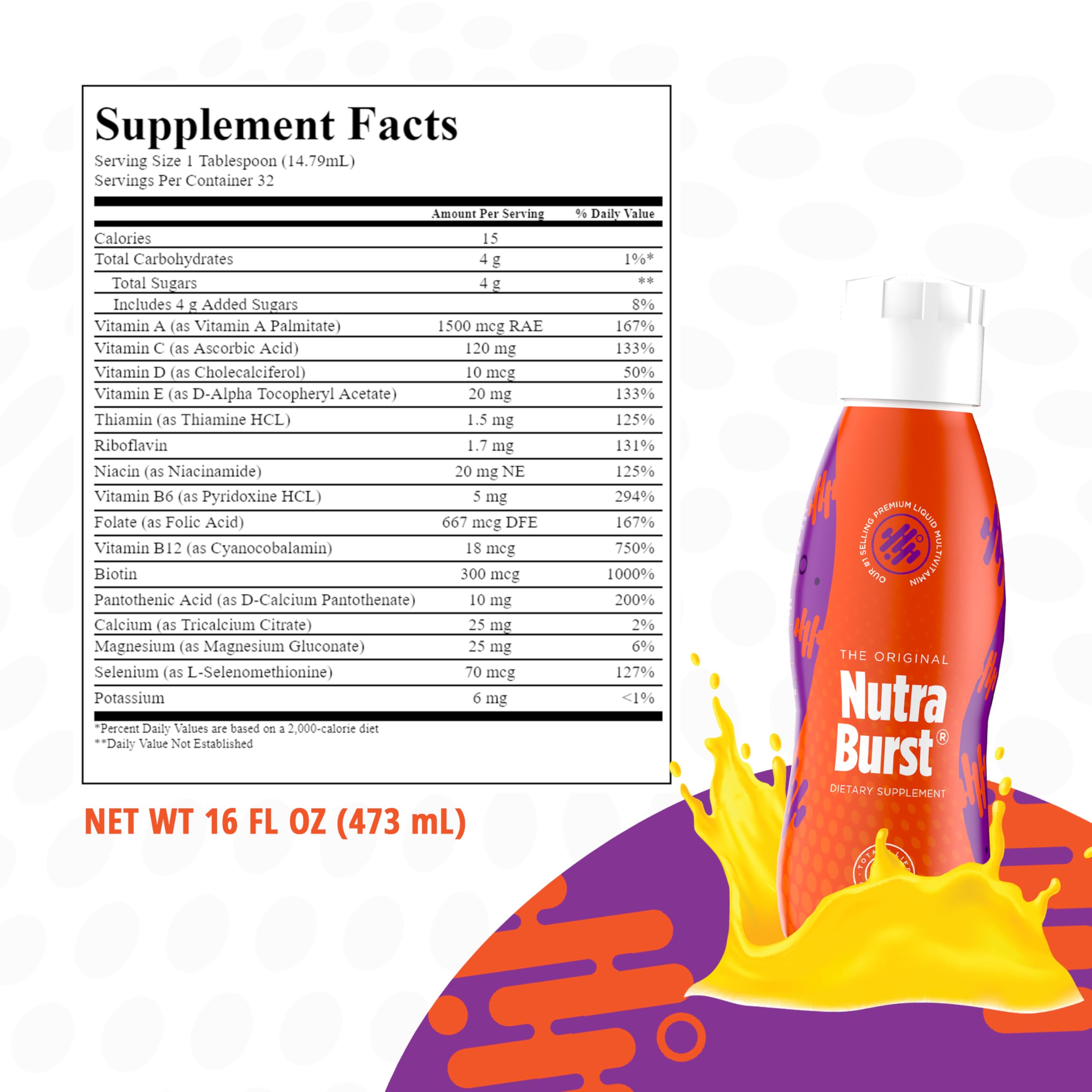 NutraBurst bottle and glass setup for mixing