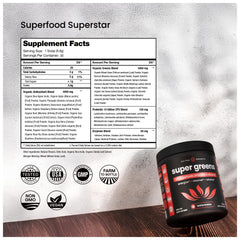 NutraChamps Super Greens ingredients blend highlights spirulina and chlorella.