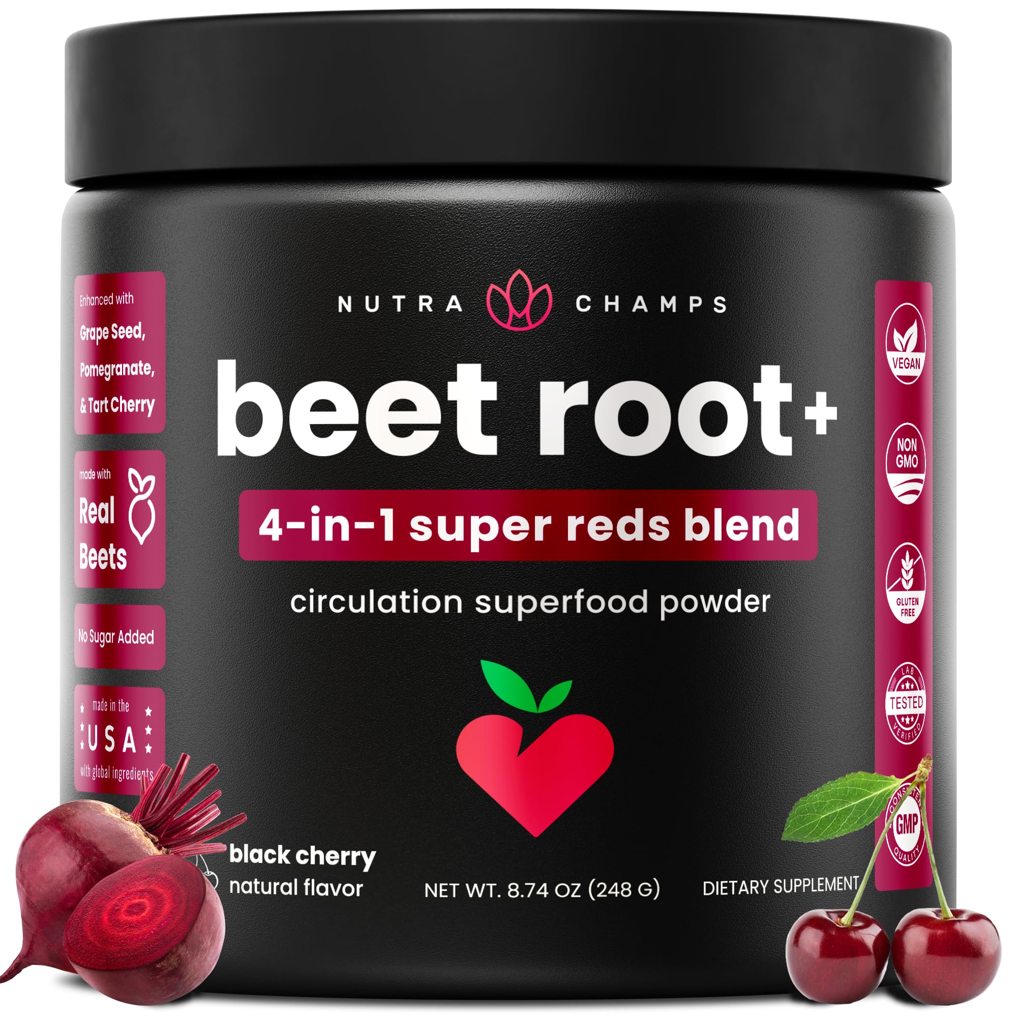 NutraChamps Beet Root Powder bottle for daily circulation support and balanced energy.
