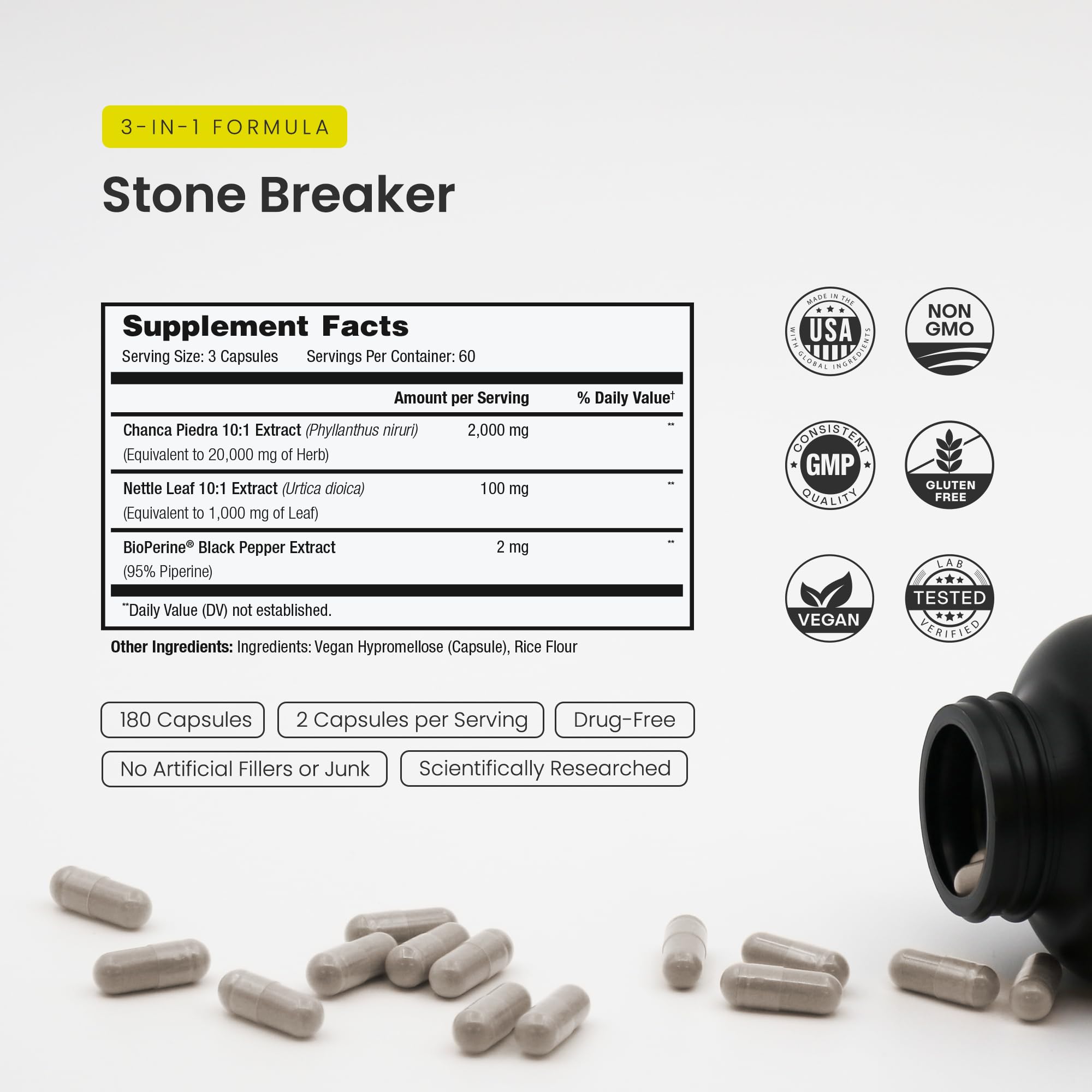 NutraChamps Stone Breaker capsules arranged for daily urinary health support.