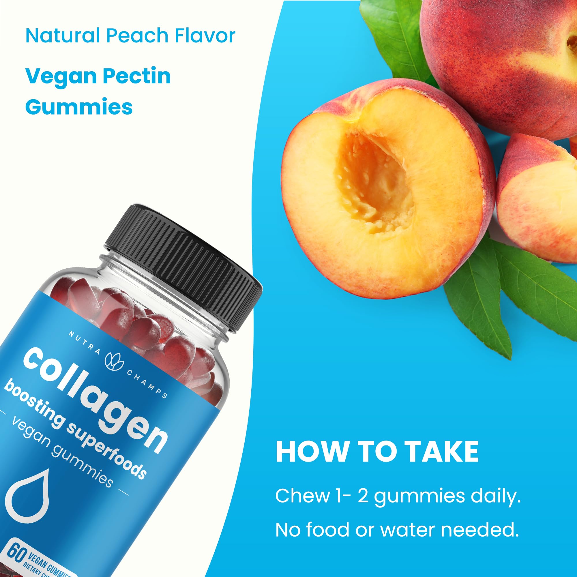 NutraChamps collagen gummies amla-goji-bamboo blend close-up highlighting antioxidant blend.