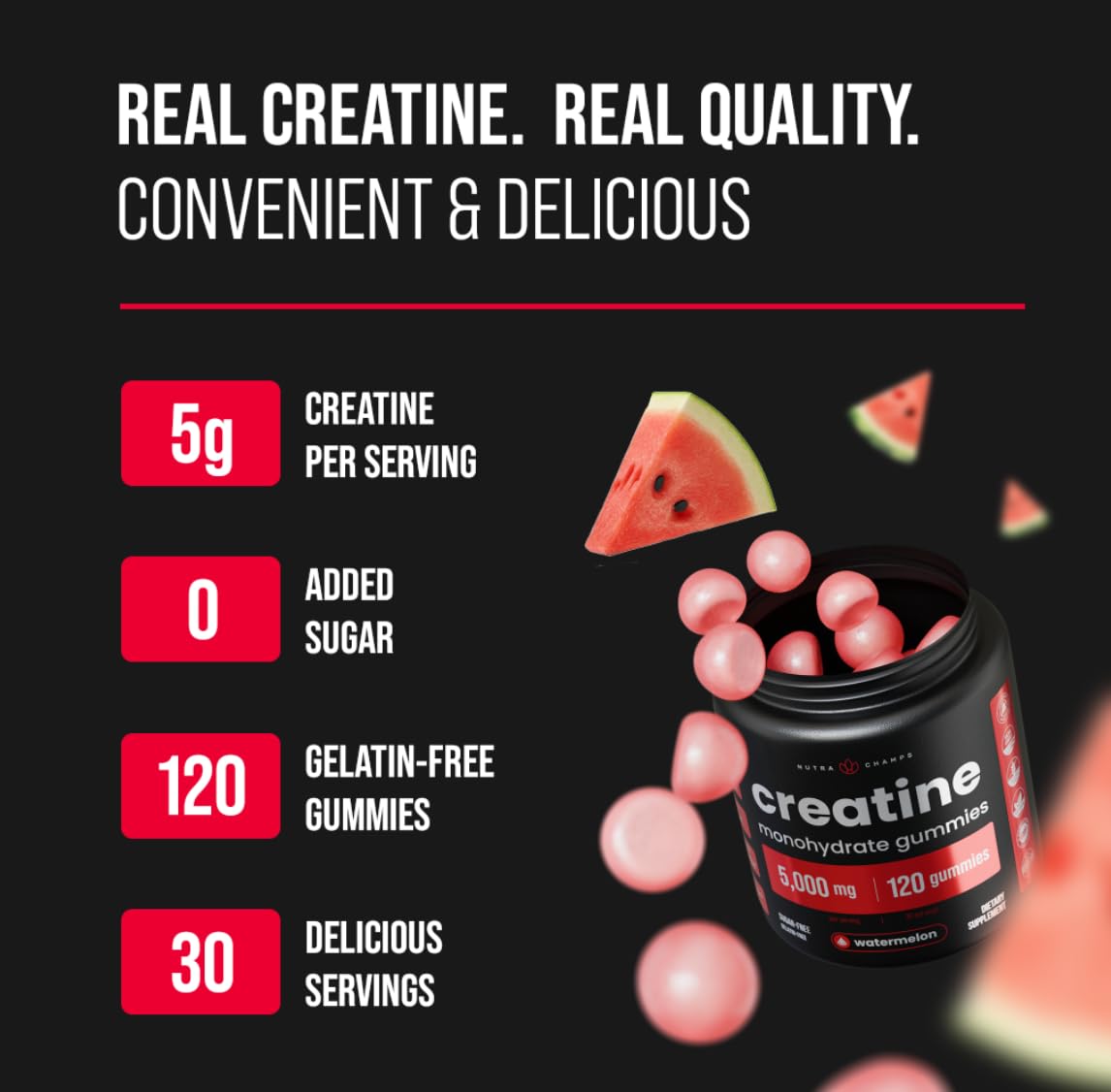 NutraChamps Creatine Gummies being poured from the bottle during a gym session.