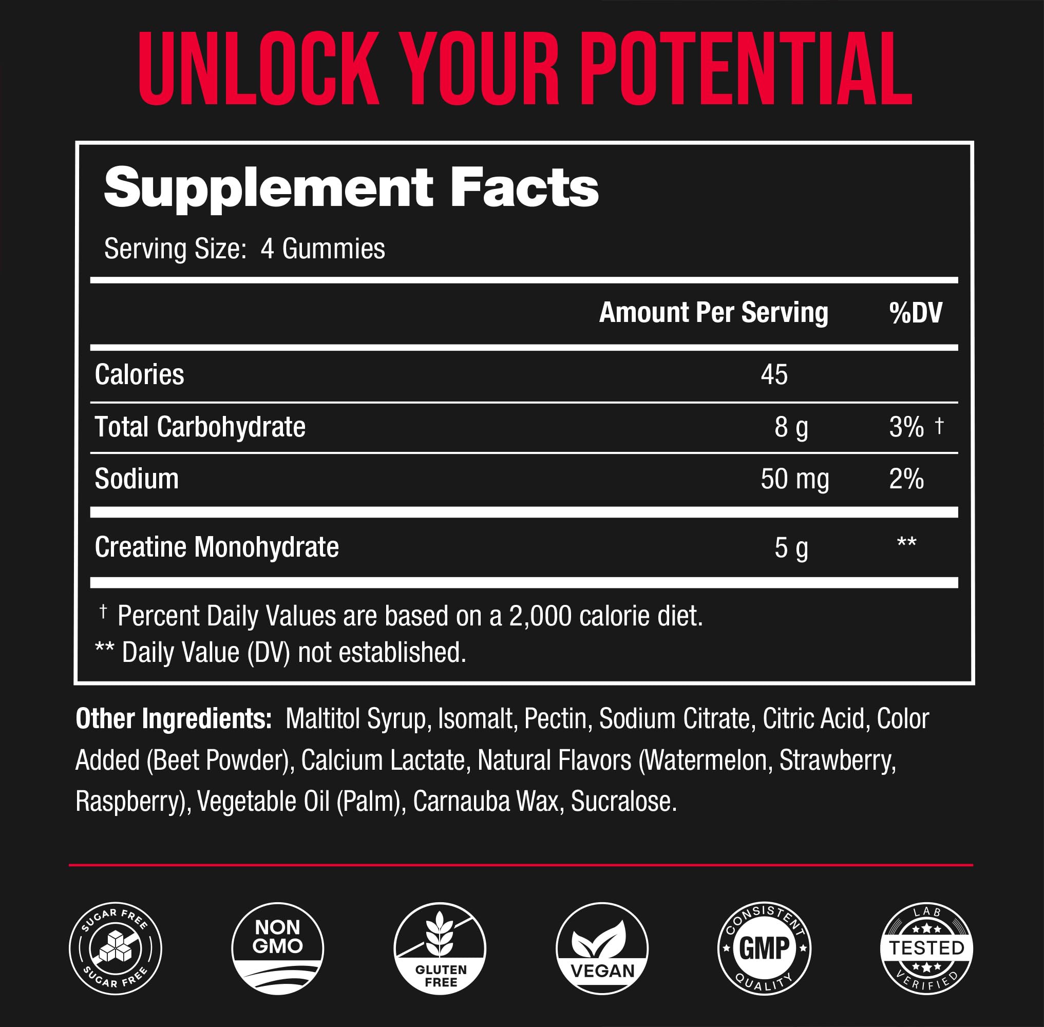 NutraChamps Creatine Gummies Eurofins tested label close-up.