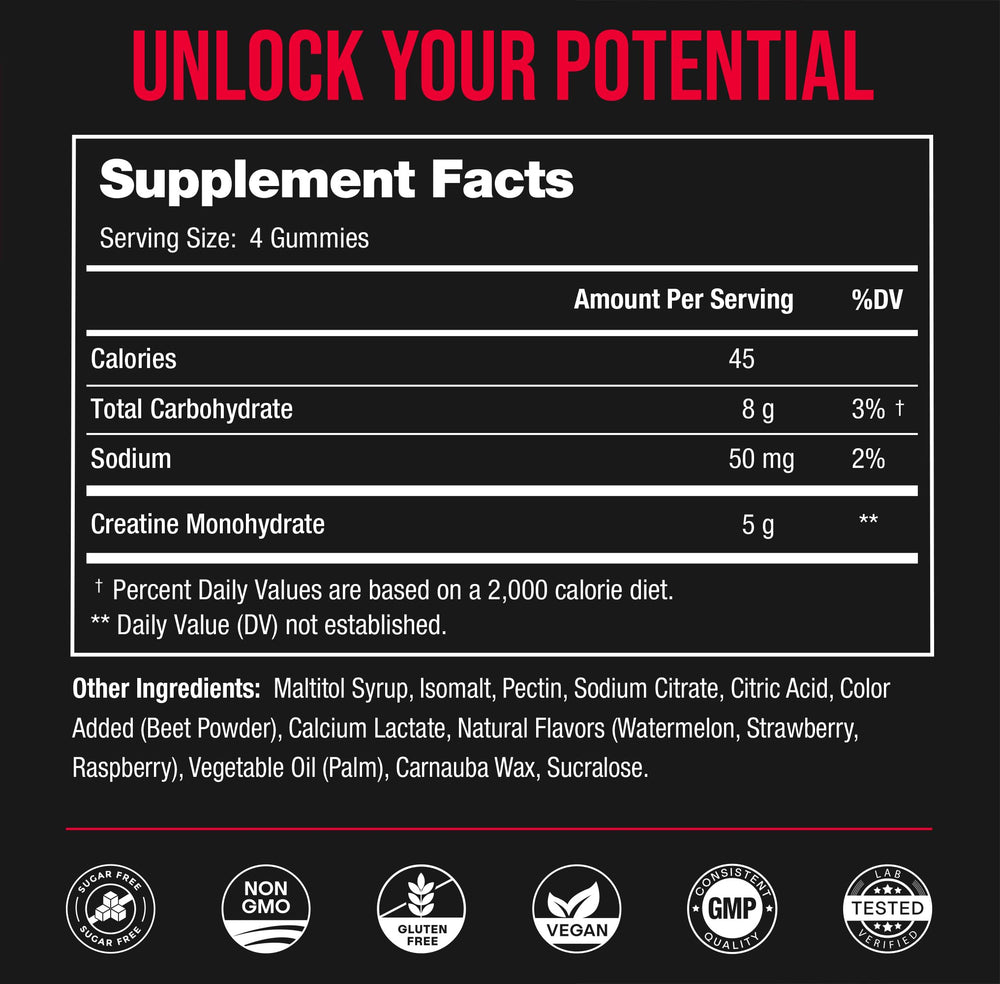 NutraChamps Creatine Gummies Eurofins tested label close-up.