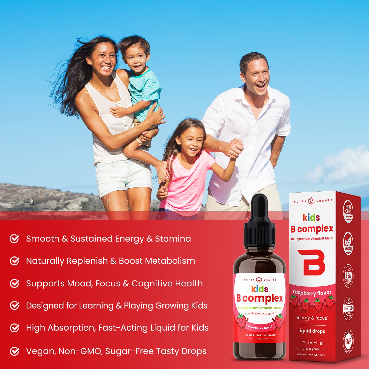 NutraChamps Kids B Complex berry flavor drops ideal for picky eaters