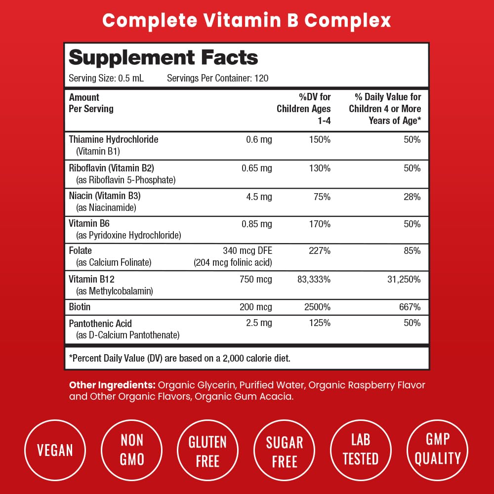 NutraChamps Kids B Complex dropper releasing berry-flavored liquid for easy dosing