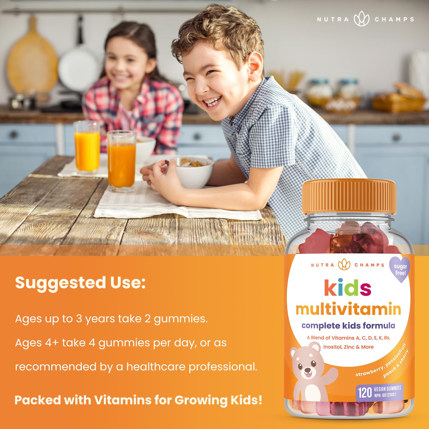 NutraChamps Kids Vitamins strawberry flavor gummies for daily wellness.
