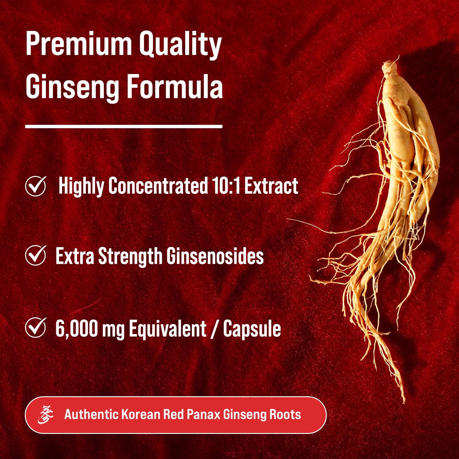 Open packaging of NutraChamps Korean Red Panax Ginseng conveys easy access to capsules.