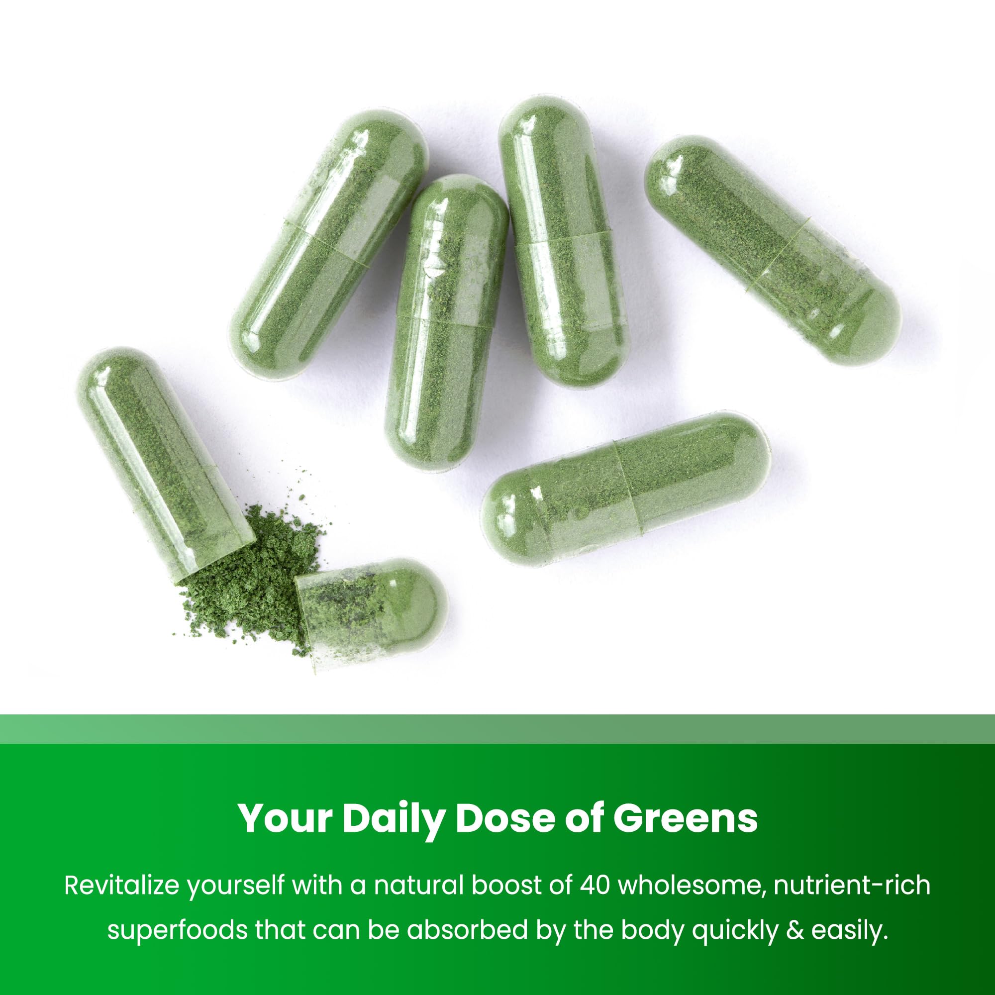 NutraChamps Organic Super Greens serving suggestion for easy daily capsules