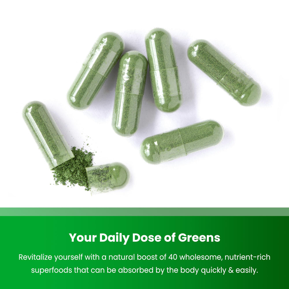 NutraChamps Organic Super Greens serving suggestion for easy daily capsules