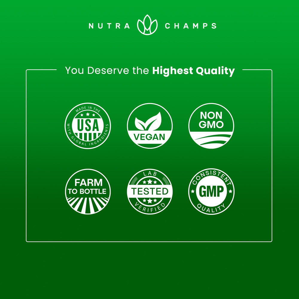 NutraChamps Organic Super Greens vegan packaging indicating allergen-free formula
