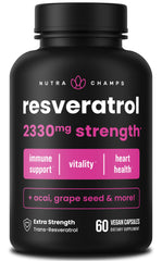 NutraChamps Resveratrol bottle showing the high-potency formula for healthy aging