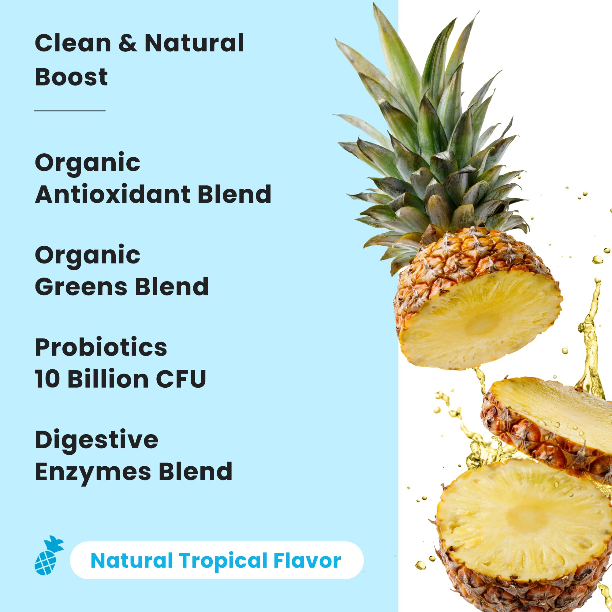 NutraChamps Super Greens glass-juice offers ready-to-drink convenience with tropical flavor.