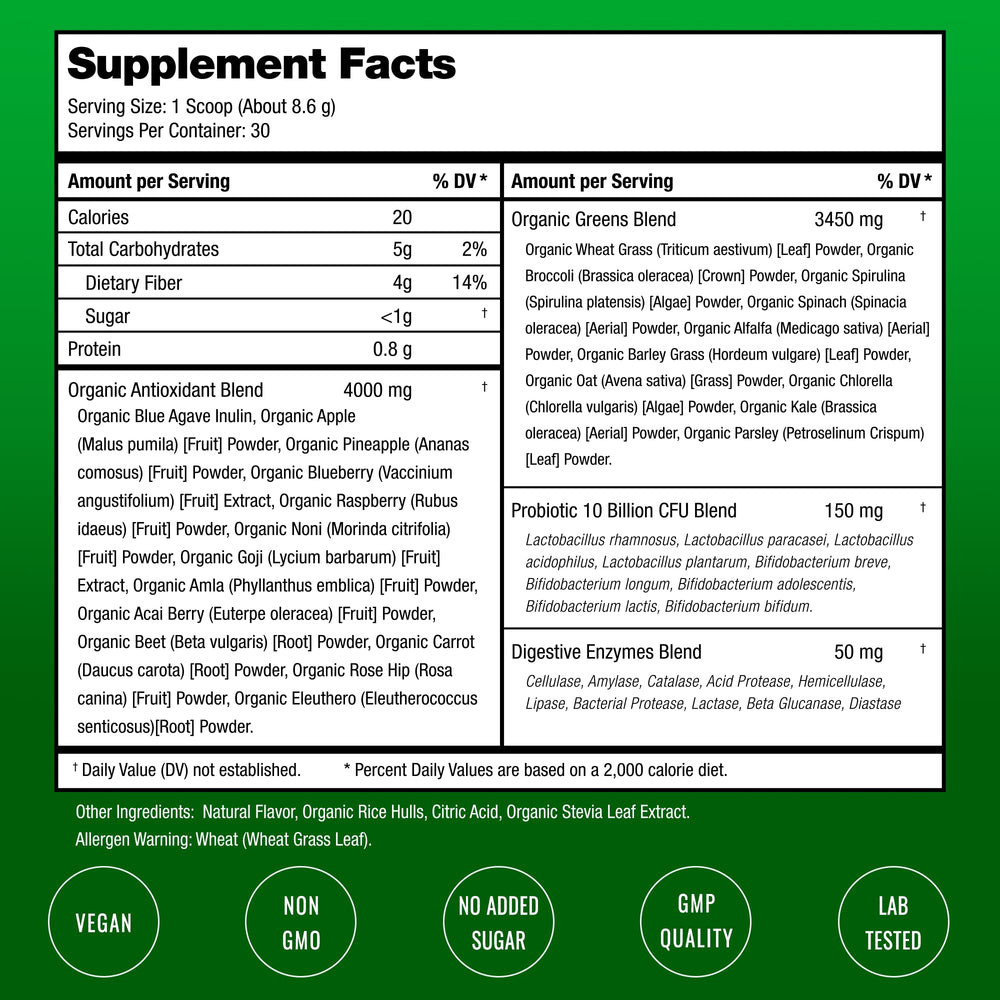 NutraChamps Super Greens Powder being stirred for fast daily use
