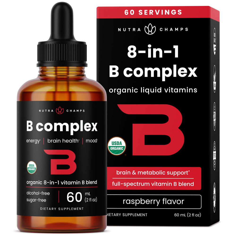 NutraChamps B Complex Drops bottle with berry flavor for daily energy support