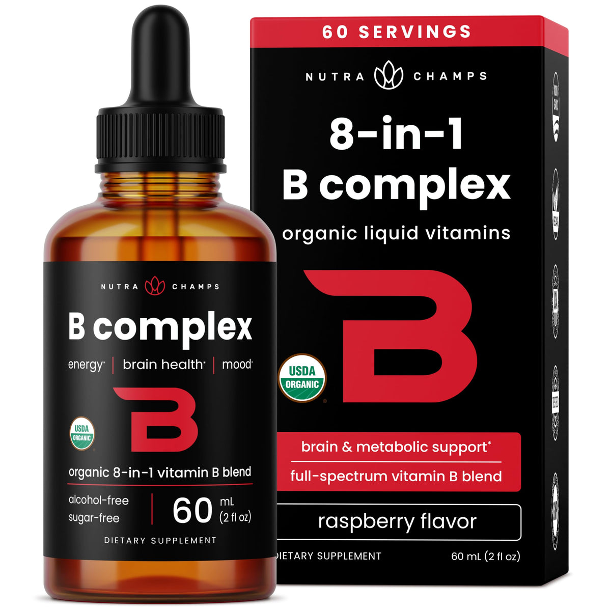 NutraChamps B Complex Drops bottle with berry flavor for daily energy support