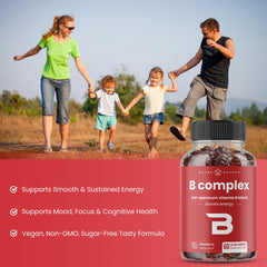 NutraChamps Vitamin B Complex Gummies dispensed pour for quick energy lift