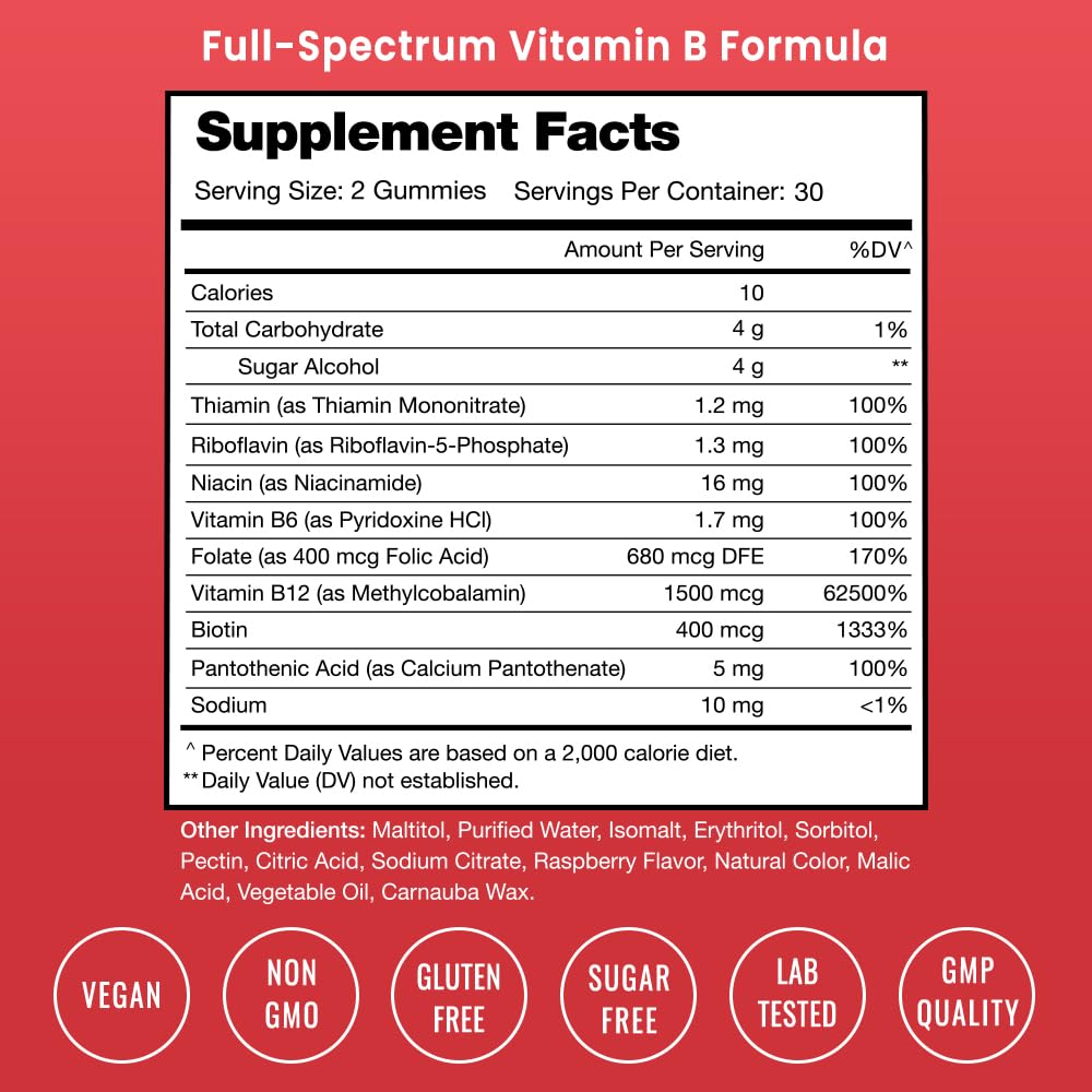 NutraChamps Vitamin B Complex Gummies raspberry flavor for daily energy