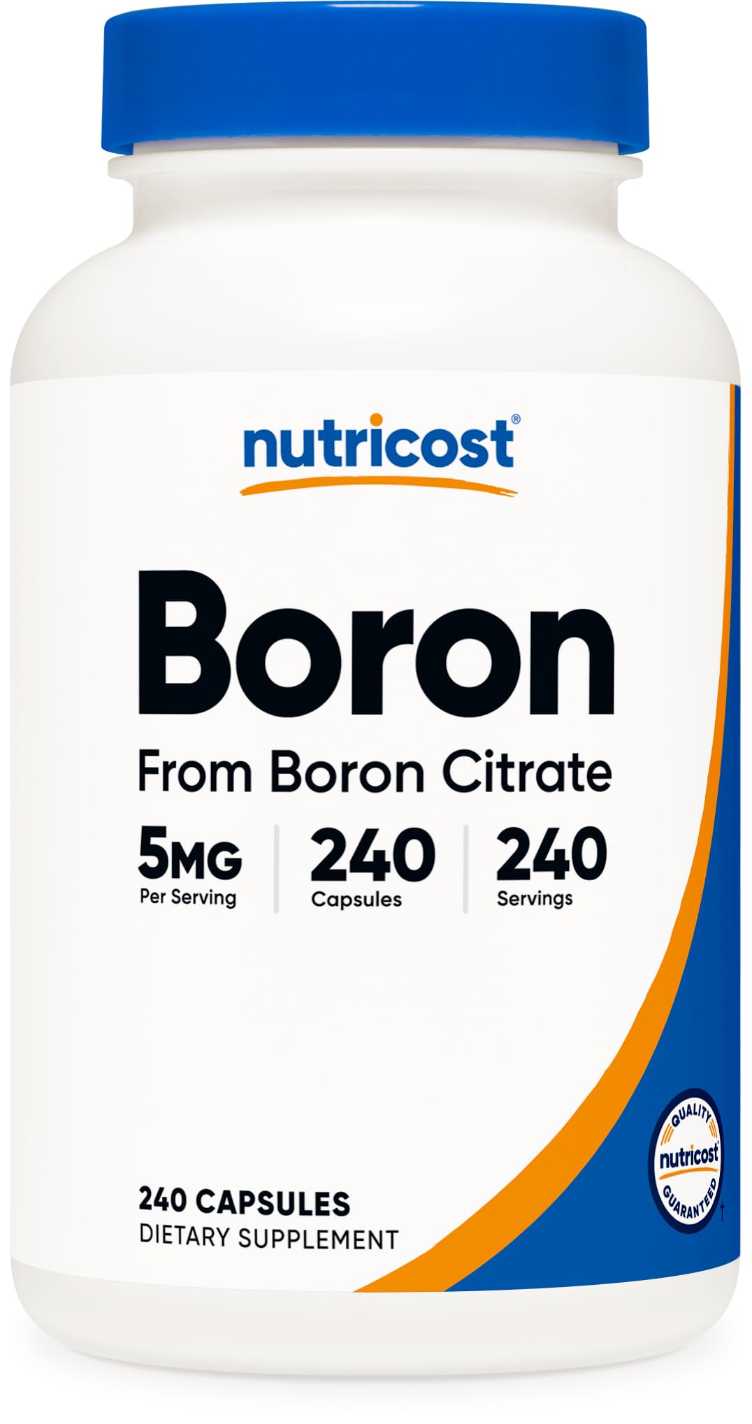 Nutricost Boron Capsules 5mg bottle for a 240-serving daily supply.