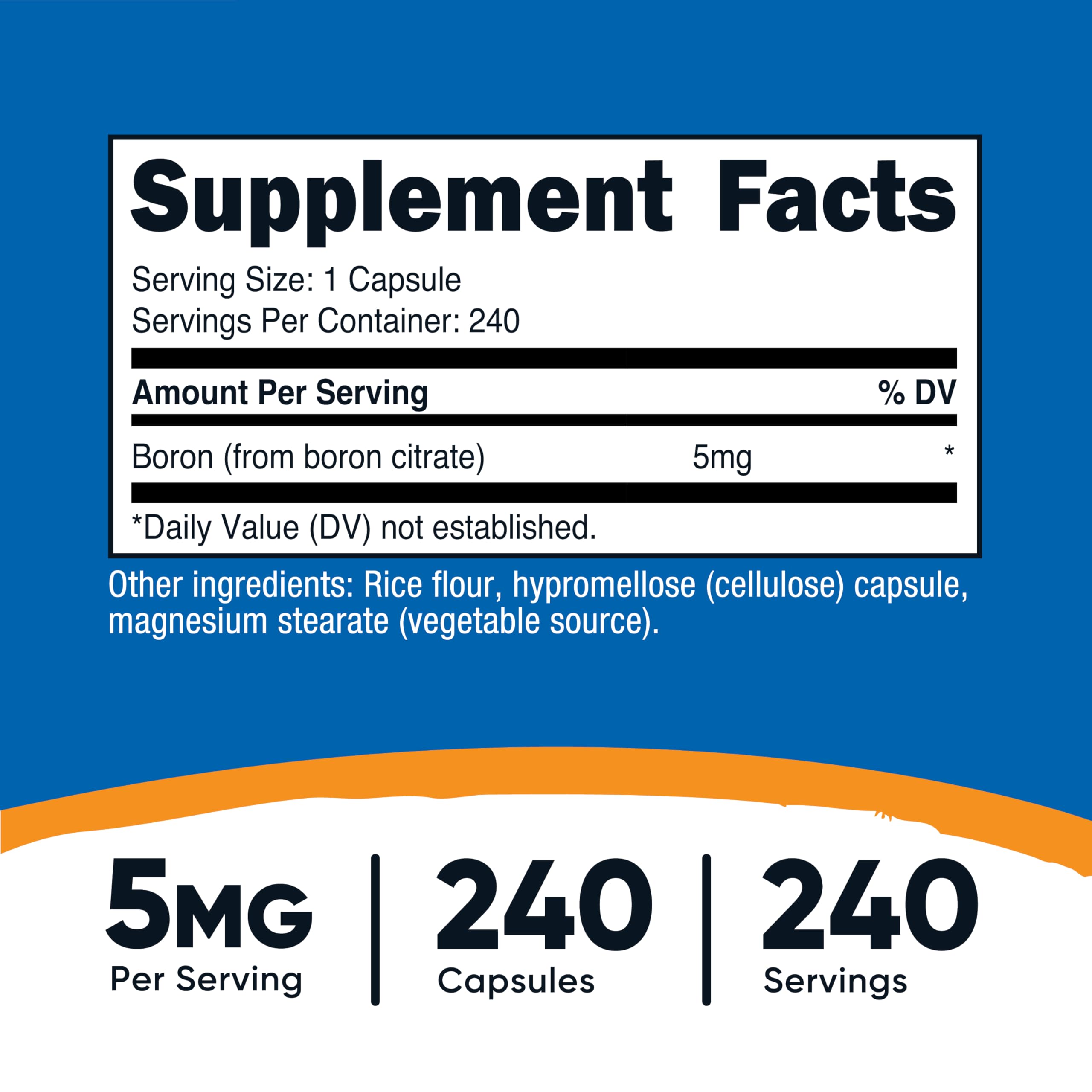 Nutricost Boron Capsules shown as vegetarian capsules for daily use.