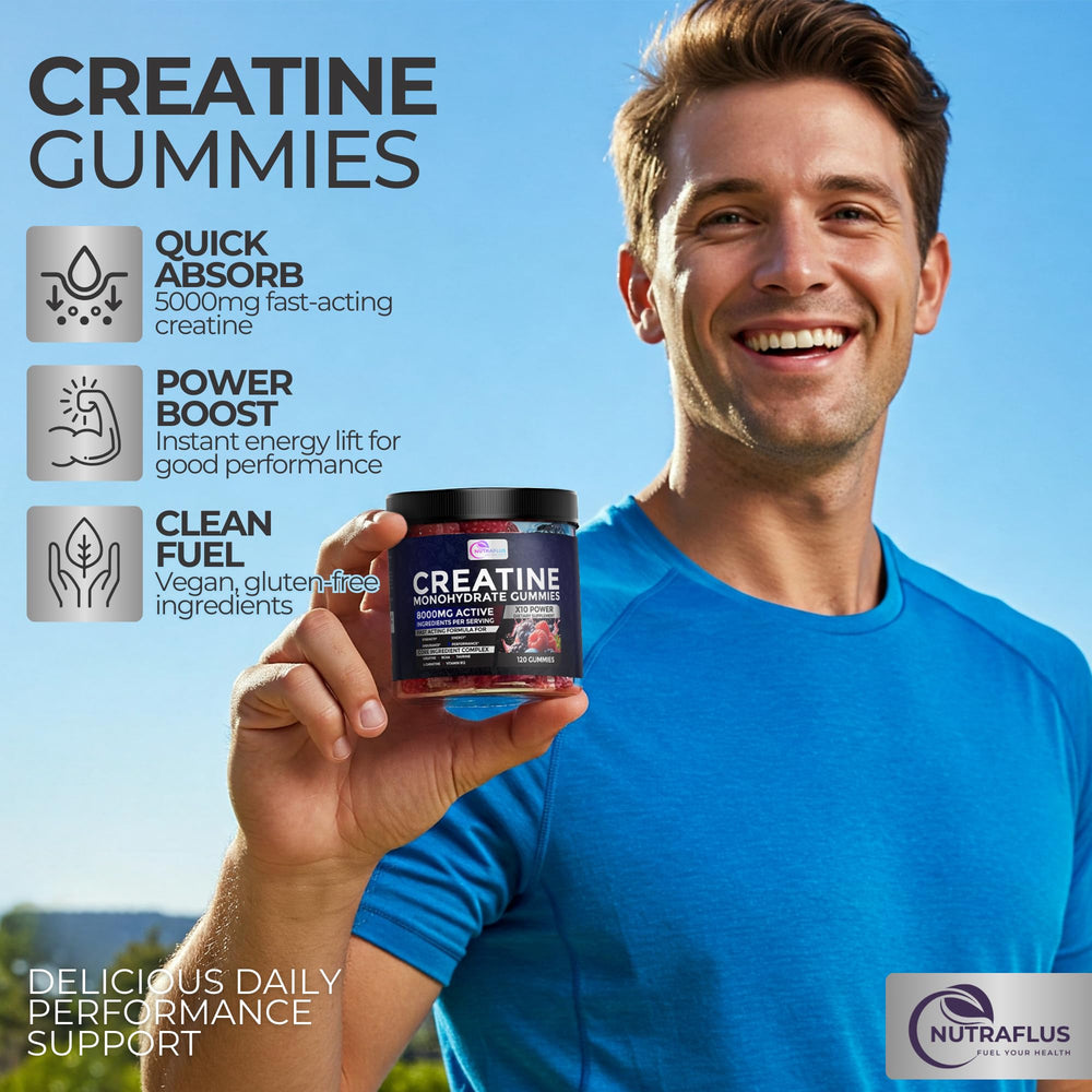 NutraFlus gummies berry serving closeup highlights chewable energy support for workouts