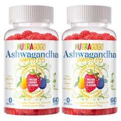 NUTRAGOGO Ashwagandha Gummies Berry bottle shown for daily wellness on the go.
